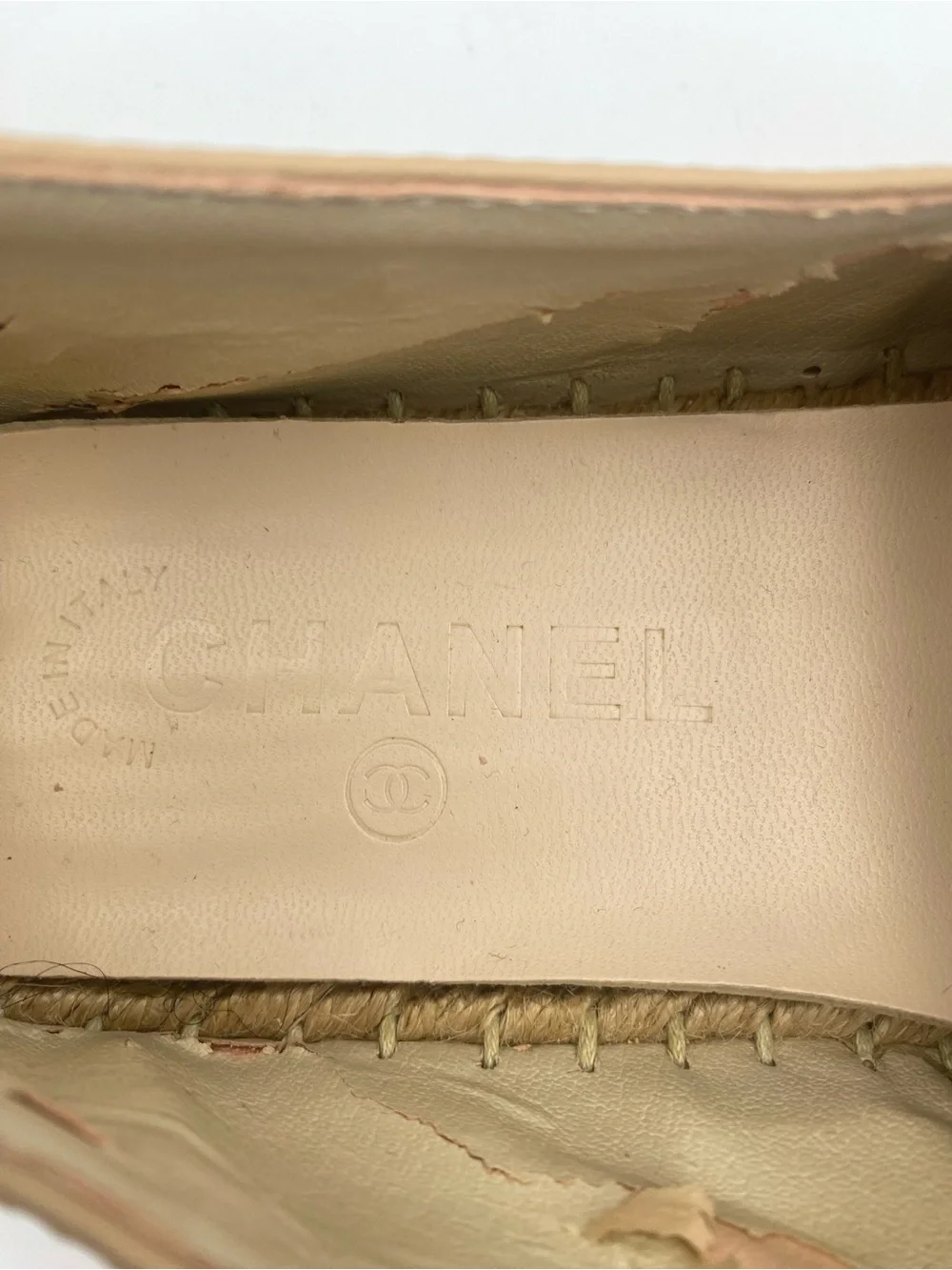 CHANEL Beige Leather Espadrilles with Black Cap Toe